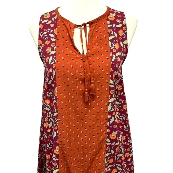 Matilda Jane Teach Me Rust Floral Mixed Print Asymmetrical Tank Top Womens Small - Picture 4 of 11
